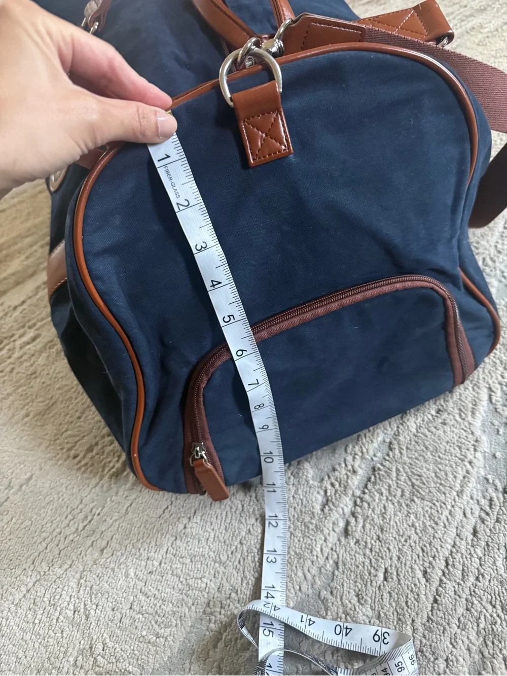 Peter Millar Navy Blue Duffel Bag Crown Seal Canvas Disney Cruise Brown Accents